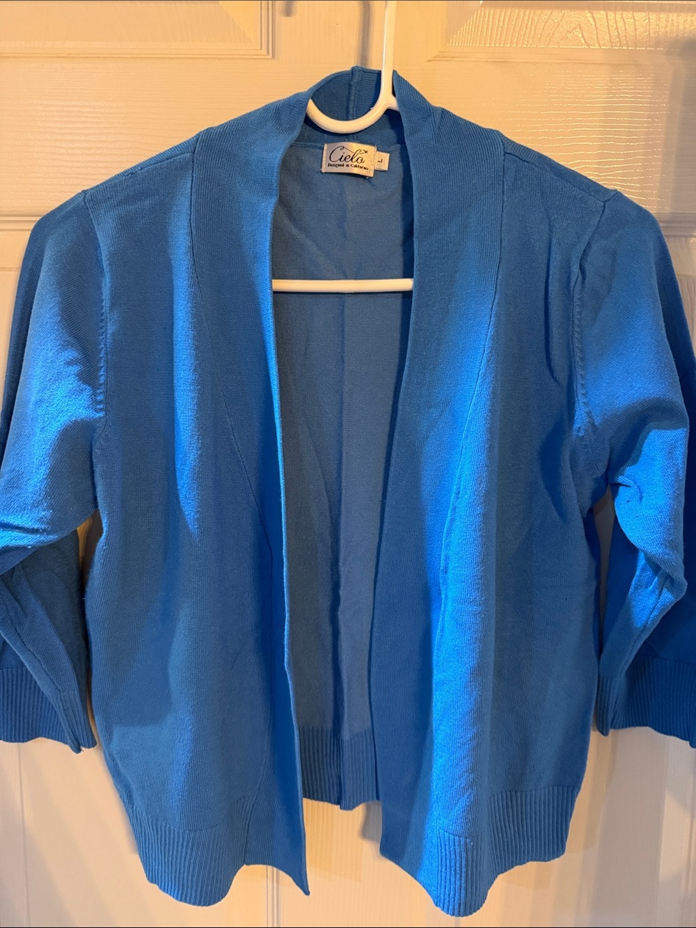Cielo Open Front Blue Knit Cardigan
